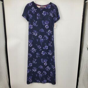 NWT Talbots Purple Floral Print Short Sleeved Maxi Long Dress Size 6